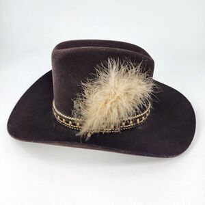 Miller Western Wear Brown Cowboy Hat 6 7/8 wool a cut above western Feather Hat